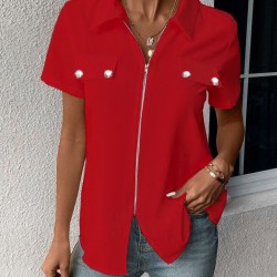 Kadın Kısa Kollu Ceket Yaka önü Fermuarlı Cep Detay Kısa Kol Ithal Krep Bluz, 31346 Kadın Kısa Kollu Ceket Yaka önü Fermuarlı Cep Detay Kısa Kol Ithal Krep Bluz, 31346