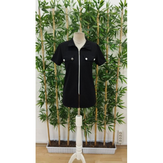 Kadın Kısa Kollu Ceket Yaka önü Fermuarlı Cep Detay Kısa Kol Ithal Krep Bluz, 31345