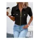 Kadın Kısa Kollu Ceket Yaka önü Fermuarlı Cep Detay Kısa Kol Ithal Krep Bluz, 31345