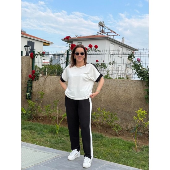 Kadın Kısa Kollu Modal Dokulu Kumaş Yanı şeritli Takım, 31349