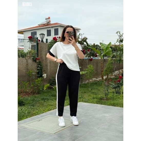 Kadın Kısa Kollu Modal Dokulu Kumaş Yanı şeritli Takım, 31349