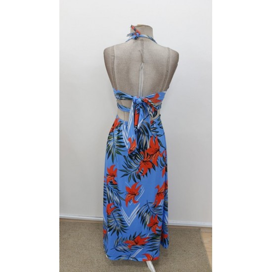 Kadın Ip Askılı Boyundan Bağlamalı V Yakalı Yırtmaçlı Uzun Desenli Süprem Elbise , 31350 Kadın Ip Askılı Boyundan Bağlamalı V Yakalı Yırtmaçlı Uzun Desenli Süprem Elbise , 31350