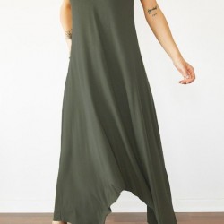 Kadın Askılı V Yakalı Halka Detaylı Asimetrik Kesim Detaylı Viskon Maxi Elbise, 31368