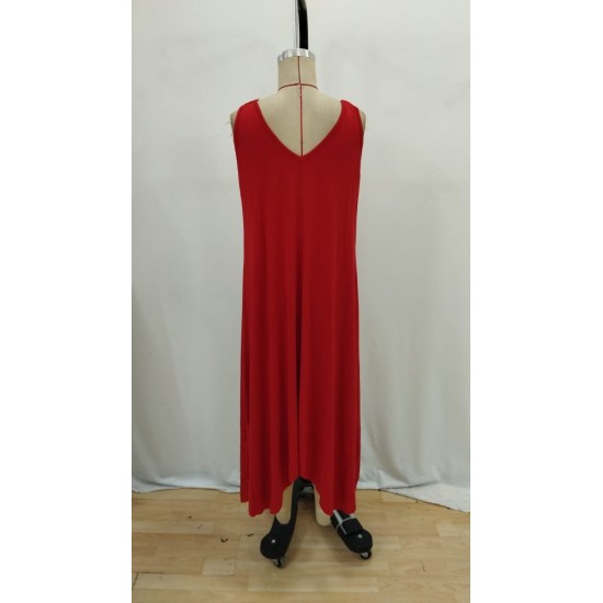 Kadın Askılı V Yakalı Halka Detaylı Asimetrik Kesim Detaylı Viskon Maxi Elbise, 31367