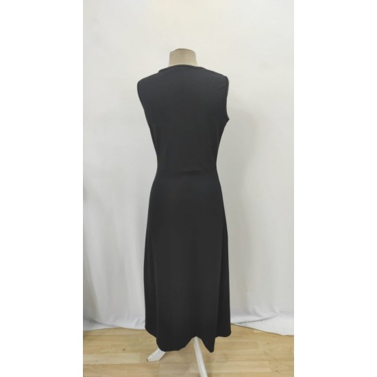 Kadın Sıfır Kollu Bisiklet Yaka Belden Büzgülü Yırtmaç Detaylı Janjan Krep Elbise , 31361