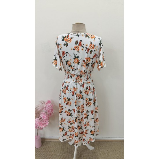 Kadın Kısa Kollu Kruvaze Yakalı Mini Desenli Süprem Elbise , 31360