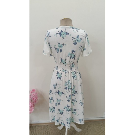 Kadın Kısa Kollu Kruvaze Yakalı Mini Desenli Süprem Elbise , 31359