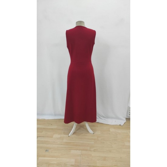 Kadın Sıfır Kollu Bisiklet Yaka Belden Büzgülü Yırtmaç Detaylı Janjan Krep Elbise , 31354