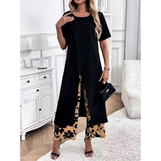 Kadın Kısa Kollu önden çapraz Detaylı Viskon Uzun Bluz Ve Desenli Iki Iplik Pantolon Ikili Takım , 31369 Kadın Kısa Kollu önden çapraz Detaylı Viskon Uzun Bluz Ve Desenli Iki Iplik Pantolon Ikili Takım , 31369