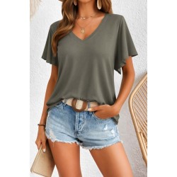 Kadın Kısa Kollu V Yakalı Viskon Bluz, 31379