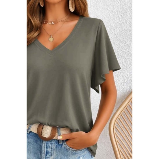 Kadın Kısa Kollu V Yakalı Viskon Bluz, 31379 Kadın Kısa Kollu V Yakalı Viskon Bluz, 31379