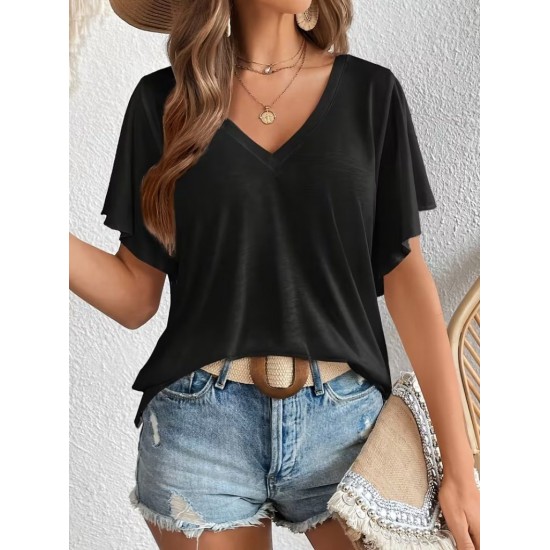 Kadın Kısa Kollu V Yakalı Viskon Bluz , 31377 Kadın Kısa Kollu V Yakalı Viskon Bluz , 31377