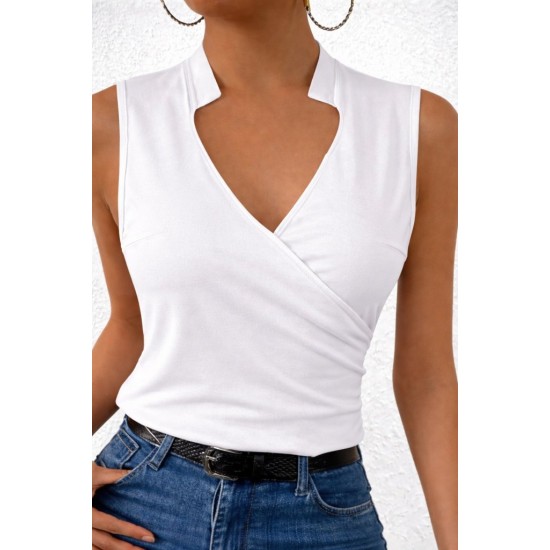 Kadın Kolsuz Hakim Yakalı Kalp Yaka Detaylı Sandy Bluz , 31373