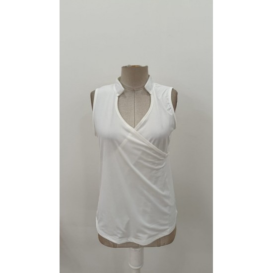 Kadın Kolsuz Hakim Yakalı Kalp Yaka Detaylı Sandy Bluz , 31373