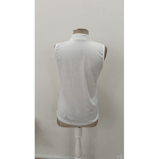 Kadın Kolsuz Hakim Yakalı Kalp Yaka Detaylı Sandy Bluz , 31373