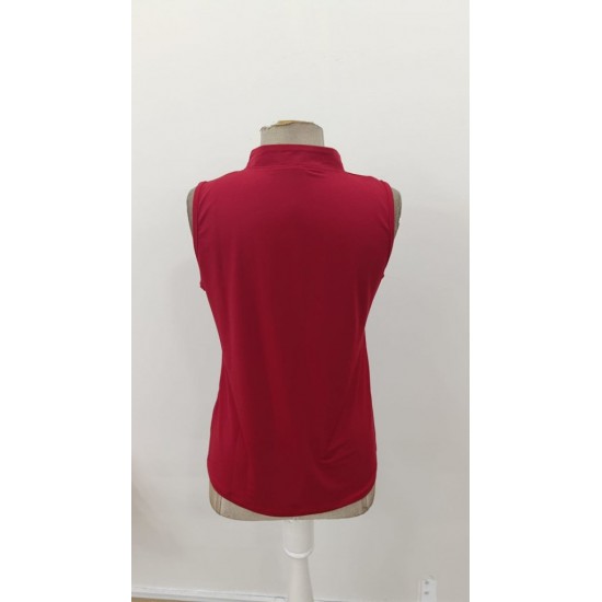 Kadın Kolsuz Hakim Yakalı Kalp Yaka Detaylı Sandy Bluz , 31372