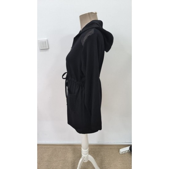 Kadın Uzun Kollu önü Fermuarlı File Detaylı Belden Bağcıklı Kısa Modal Ceket, 31392