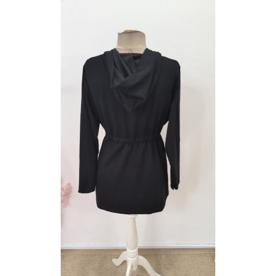 Kadın Uzun Kollu önü Fermuarlı File Detaylı Belden Bağcıklı Kısa Modal Ceket, 31392