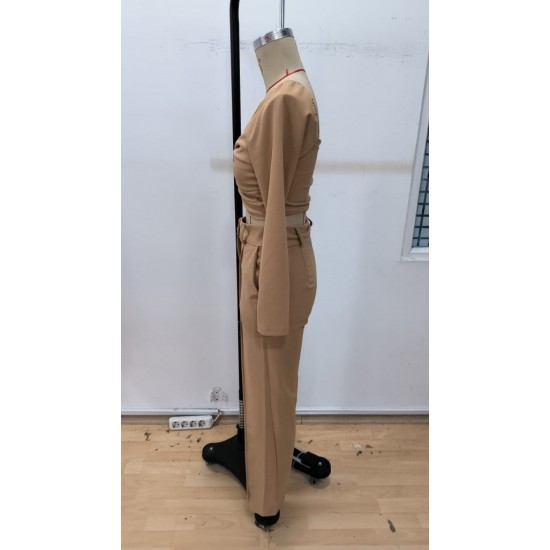 Kadın Uzun Kollu Göğüs Dekolteli Ithal Krep Bluz Ve Pantolon Ikili Takım , 31391