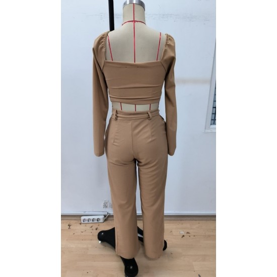 Kadın Uzun Kollu Göğüs Dekolteli Ithal Krep Bluz Ve Pantolon Ikili Takım , 31391