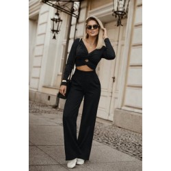 Kadın Uzun Kollu Göğüs Dekolteli Ithal Krep Bluz Ve Pantolon Ikili Takım , 31390