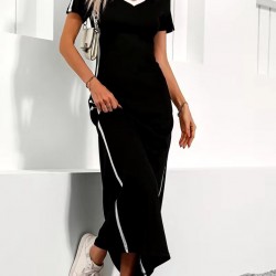 Kadın Kısa Kollu V Yakalı Yan şerit Detaylı Viskon Uzun Elbise , 31389 Kadın Kısa Kollu V Yakalı Yan şerit Detaylı Viskon Uzun Elbise , 31389