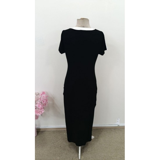 Kadın Kısa Kollu V Yakalı Yan şerit Detaylı Viskon Uzun Elbise , 31389