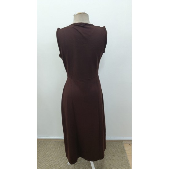 Kadın Sıfır Kollu Bisiklet Yaka Belden Büzgülü Yırtmaç Detaylı Janjan Krep Elbise , 31388