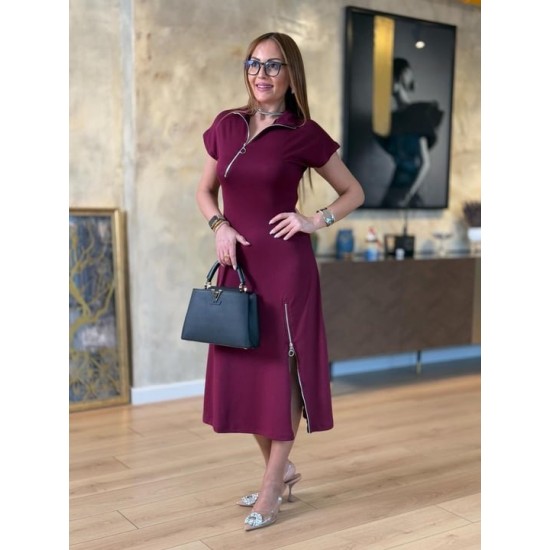 Kadın Kısa Kollu Yakadan Ve Etekten Fermuarlı Midi Viskon Iki Iplik Elbise , 31384 Kadın Kısa Kollu Yakadan Ve Etekten Fermuarlı Midi Viskon Iki Iplik Elbise , 31384