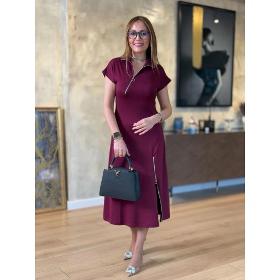 Kadın Kısa Kollu Yakadan Ve Etekten Fermuarlı Midi Viskon Iki Iplik Elbise , 31384 Kadın Kısa Kollu Yakadan Ve Etekten Fermuarlı Midi Viskon Iki Iplik Elbise , 31384