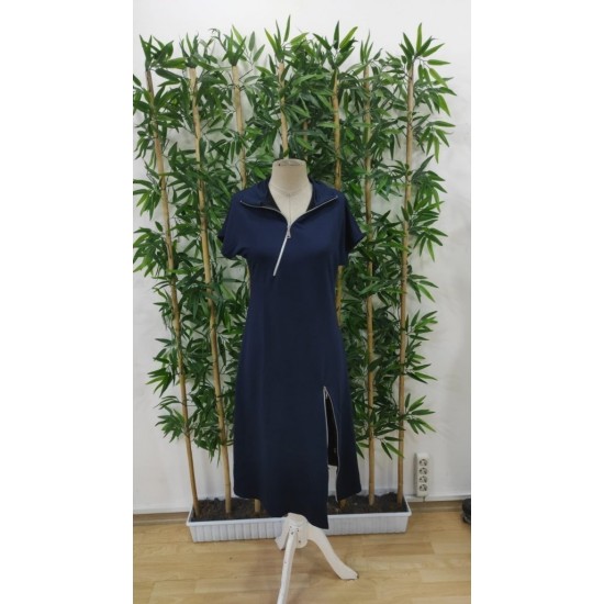 Kadın Kısa Kollu Yakadan Ve Etekten Fermuarlı Midi Viskon Iki Iplik Elbise , 31383