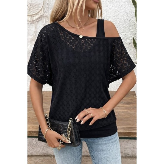 Kadın Askılı Yuvarlak Yaka Viskon Atlet Ve Yarasa Kollu Omuzdan Açık Dantel Bluz Ikili Takım , 31380