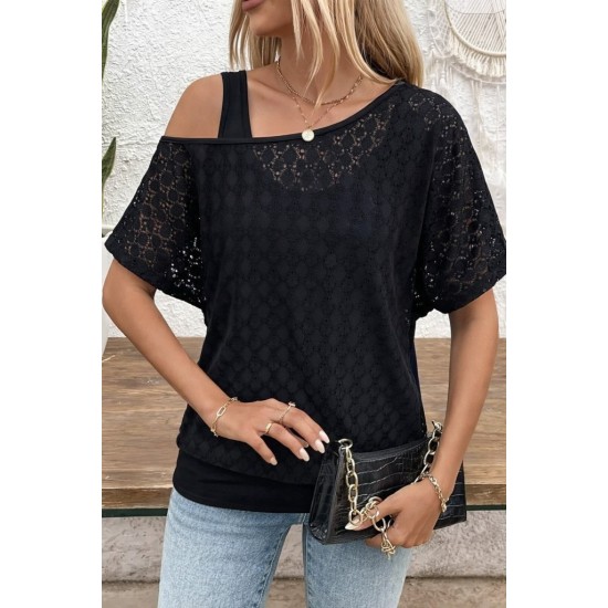 Kadın Askılı Yuvarlak Yaka Viskon Atlet Ve Yarasa Kollu Omuzdan Açık Dantel Bluz Ikili Takım , 31380