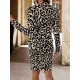 Kadın Uzun Kollu önü Açık Leopar Desen Modal Ceket Ve Etek Ikili Takım , 31396