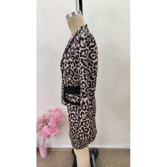 Kadın Uzun Kollu önü Açık Leopar Desen Modal Ceket Ve Etek Ikili Takım , 31396