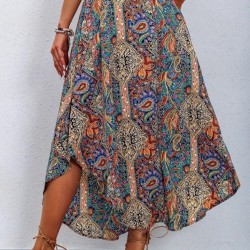 Kadın Beli Lastikli Bağcıklı Asimetrik Kesim Detaylı Desenli Bürümcük Etek, 31395