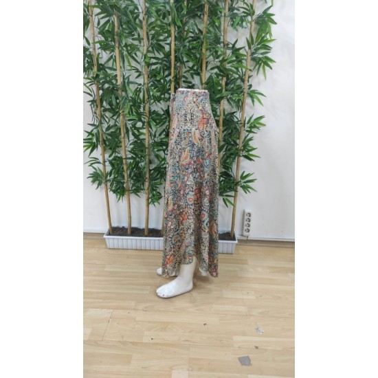 Kadın Beli Lastikli Bağcıklı Asimetrik Kesim Detaylı Desenli Bürümcük Etek, 31395