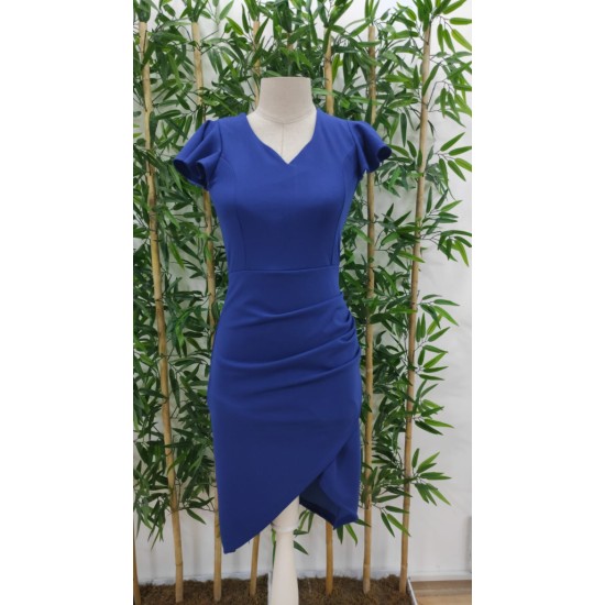 Kadın Kısa Kollu Kalp Yaka Yanlardan Büzgü Detay Midi Ithal Krep Elbise, 31394