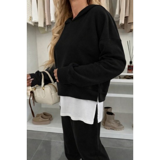 Kadın Uzun Kollu Kapşonlu Viskon Iki Iplik Bluz Ve Pantolon Ikili Takım , 31405