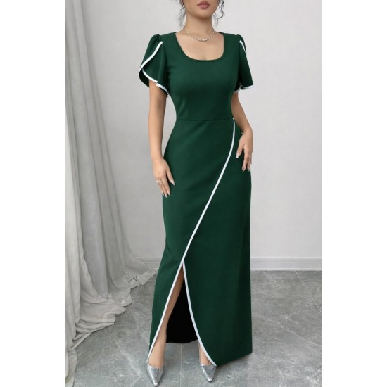 Kadın Kısa Kollu Kare Yakalı önden çapraz Kesim Detaylı Krep Elbise , 31404