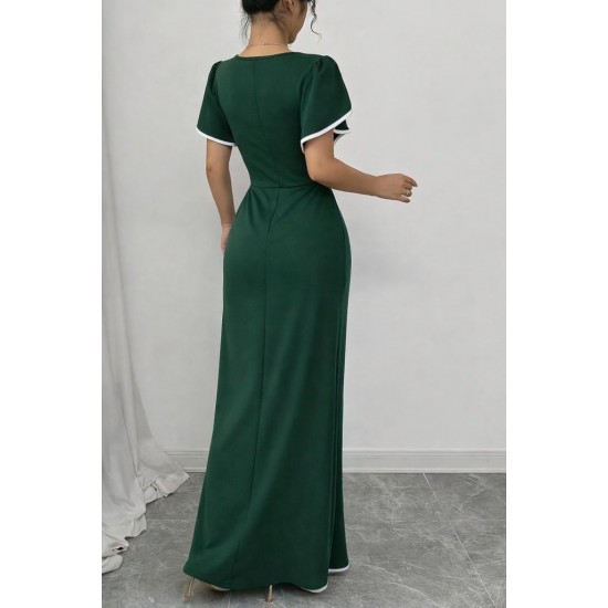 Kadın Kısa Kollu Kare Yakalı önden çapraz Kesim Detaylı Krep Elbise , 31404