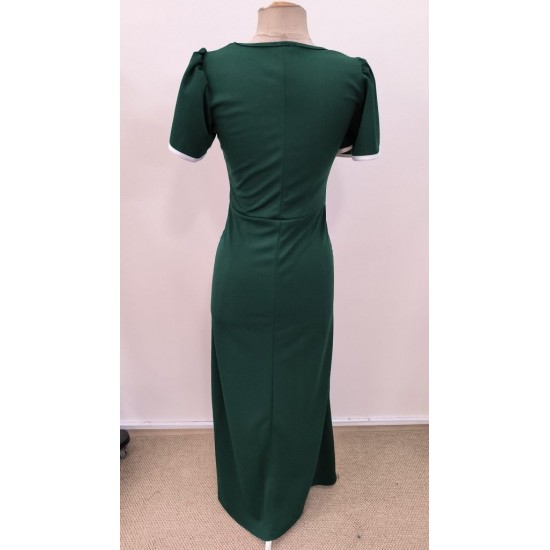 Kadın Kısa Kollu Kare Yakalı önden çapraz Kesim Detaylı Krep Elbise , 31404