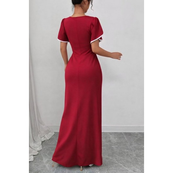 Kadın Kısa Kollu Kare Yakalı önden çapraz Kesim Detaylı Krep Elbise , 31403