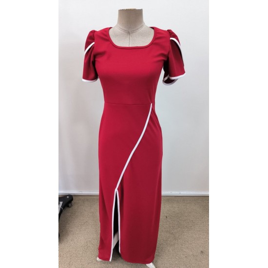 Kadın Kısa Kollu Kare Yakalı önden çapraz Kesim Detaylı Krep Elbise , 31403