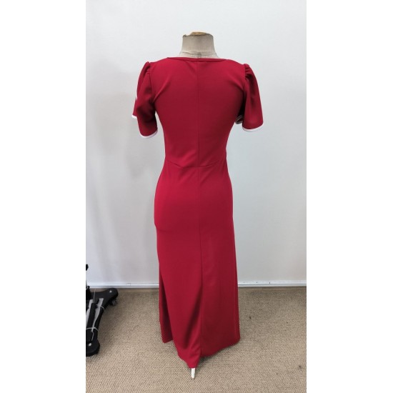 Kadın Kısa Kollu Kare Yakalı önden çapraz Kesim Detaylı Krep Elbise , 31403