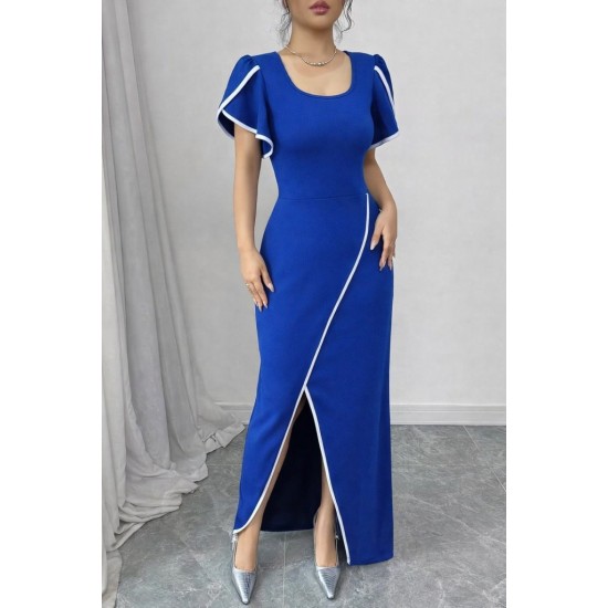 Kadın Kısa Kollu Kare Yakalı önden çapraz Kesim Detaylı Krep Elbise , 31402