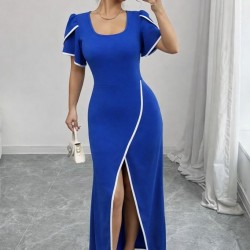 Kadın Kısa Kollu Kare Yakalı önden çapraz Kesim Detaylı Krep Elbise , 31402 Kadın Kısa Kollu Kare Yakalı önden çapraz Kesim Detaylı Krep Elbise , 31402