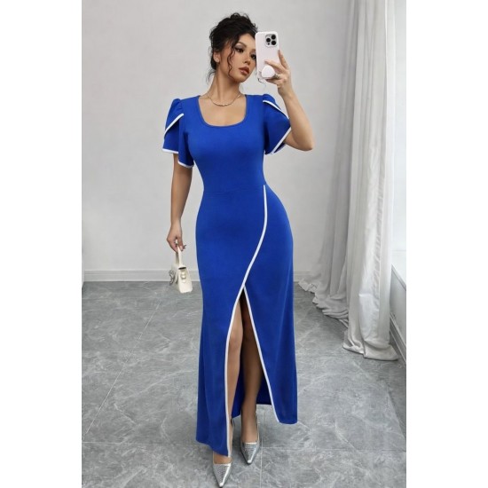 Kadın Kısa Kollu Kare Yakalı önden çapraz Kesim Detaylı Krep Elbise , 31402