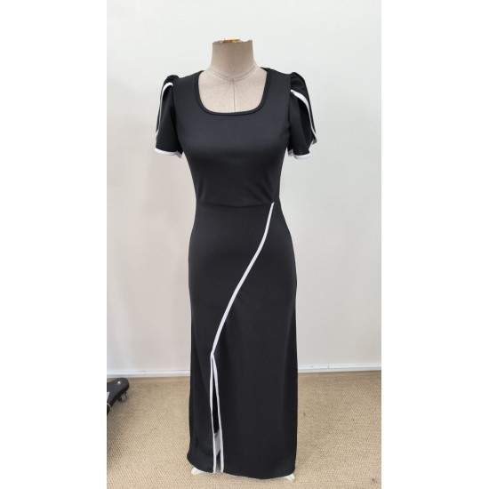 Kadın Kısa Kollu Kare Yakalı önden çapraz Kesim Detaylı Krep Elbise , 31400