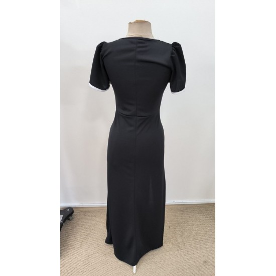 Kadın Kısa Kollu Kare Yakalı önden çapraz Kesim Detaylı Krep Elbise , 31400